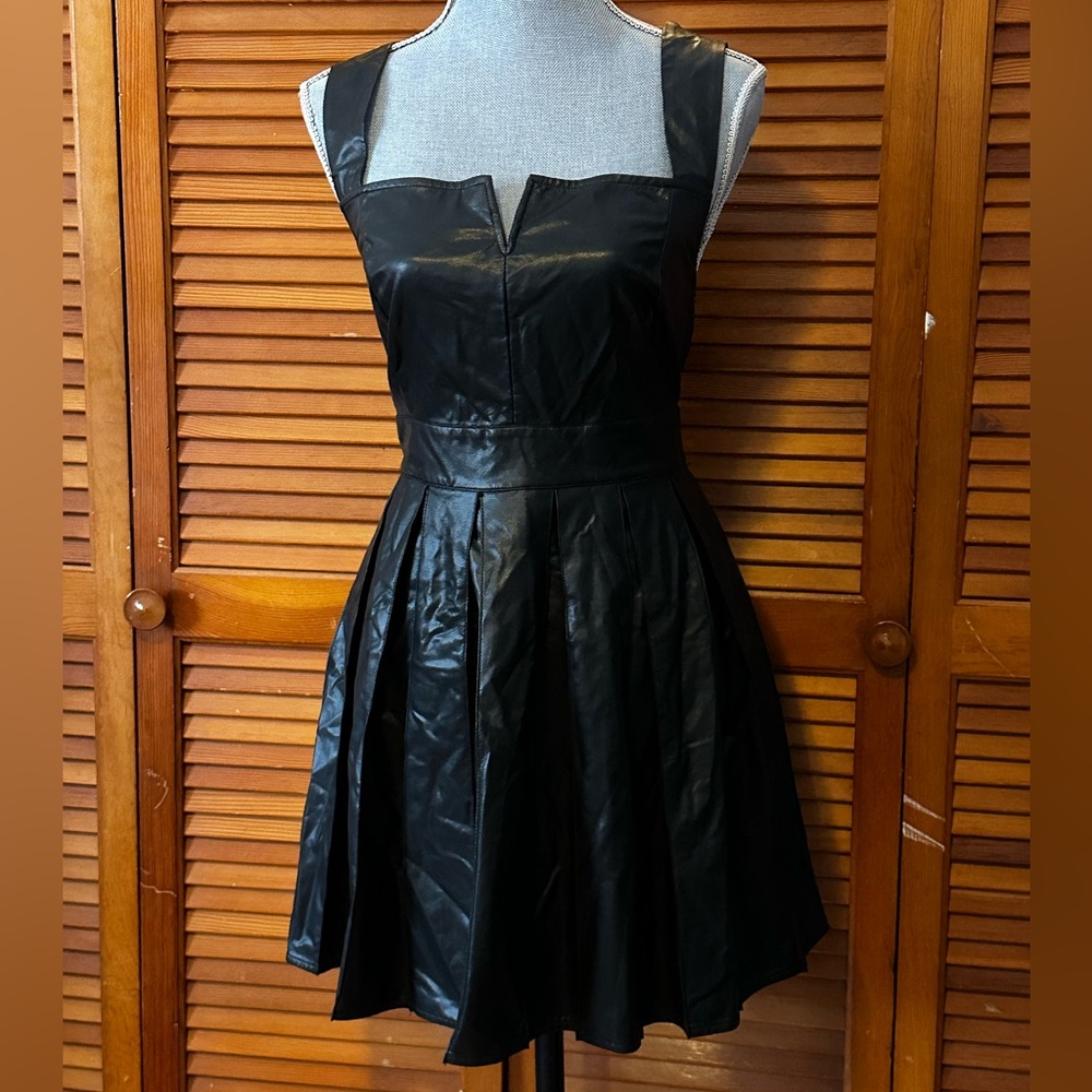 TCEC Black Faux Leather Mini Dress